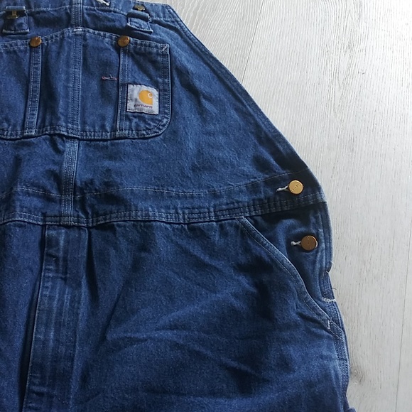 Mens Carhartt Washed Denim Bib Overalls 48/27 - Picture 7 of 10